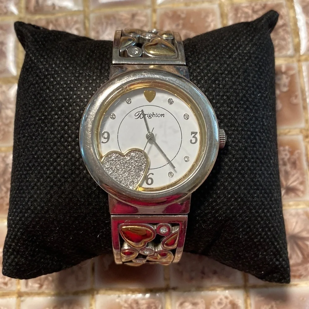 BRIGHTON Gramercy Park silver and gold hearts with Swarovski Crystals link watch